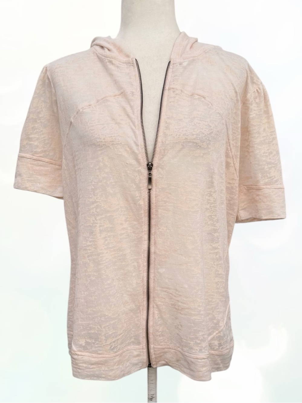 Torrid Slub Knit Pale Pink/Peach Full Zip Short Sleeve Peplum Hoodie 0/L/12-14